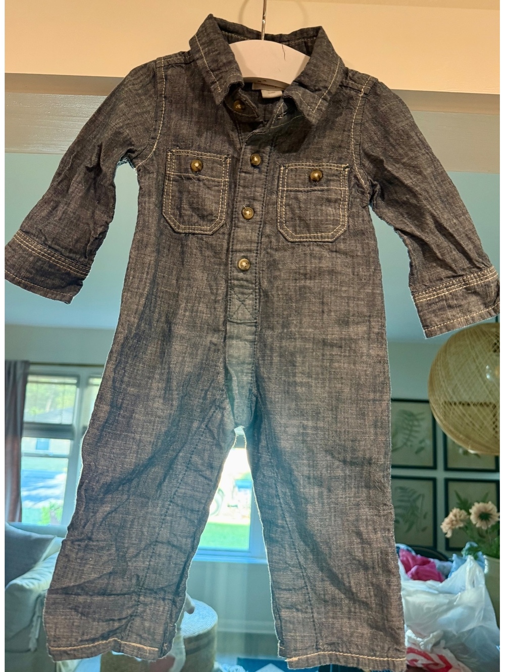 Mud Pie Chambray Romper Sz 6-9 Months EUC